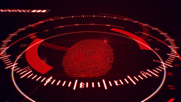 3D rendering of Fingerprint scanning technology. Red color.