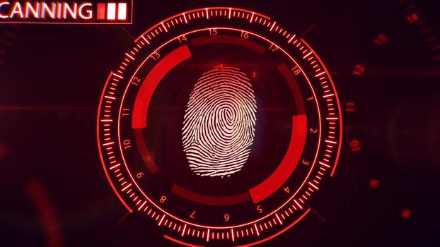 3D rendering of Fingerprint scanning technology. Red color.
