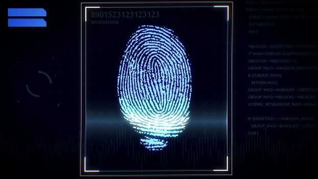 3D rendering of Fingerprint scanner, identification system. 