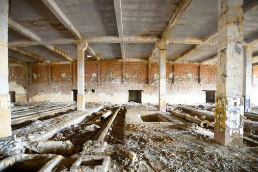 ruins of a very heavily polluted industrial factory, place was known as one of the most polluted towns in Europe, industrial series