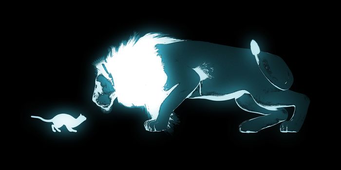 Bravery Concept with Cat and Lion Art