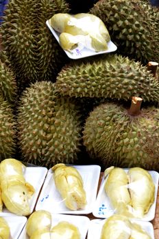 Fresh peeled durian at the street market