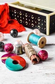 Lace,beads and thread working tools for craft and skill