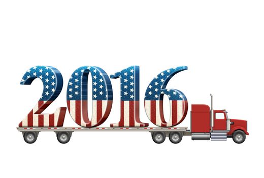 Illustration of a flatbed truck carrying the numbers 2016.