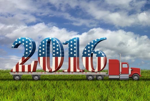 Illustration of a flatbed truck carrying the numbers 2016.