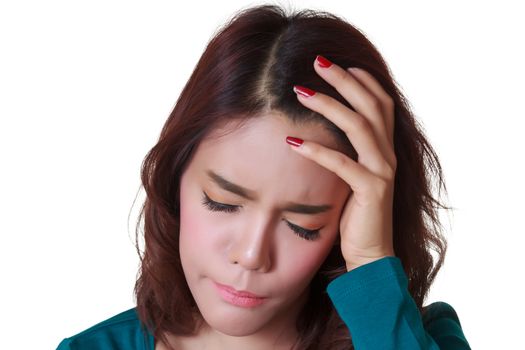 Headache. Young asian woman having a headache