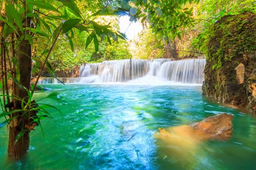 Waterfalls In Deep Forest at Huai Mae Khamin Waterfall in National Park Kanchanaburi Thailand