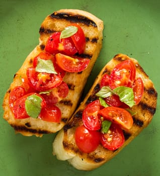 close up of rustic italian bruschetta bread