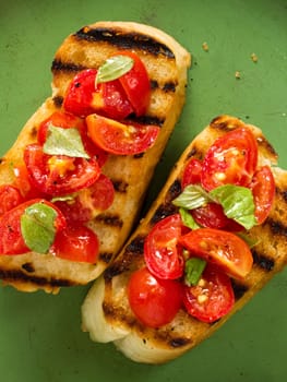 close up of rustic italian bruschetta bread