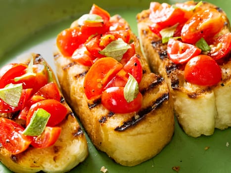 close up of rustic italian bruschetta bread