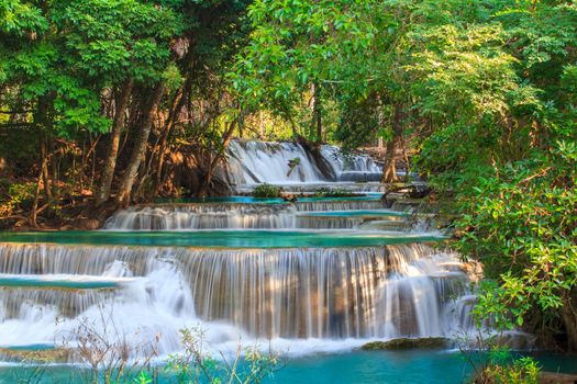 Waterfalls In Deep Forest at Huai Mae Khamin Waterfall in National Park Kanchanaburi Thailand