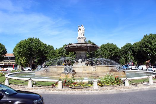 Aix-En-Provence, France - June 19, 2015: La Rotonde Fountain in Aix-En-Provence in the South of France