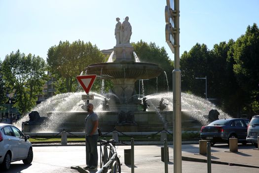 Aix-En-Provence, France - June 21, 2016: La Rotonde Fountain in Aix-En-Provence in the South of France