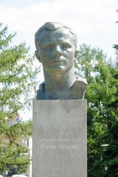 Moscow, Russia - August 10, 2015: Monument to cosmonaut Yuri Gagarin in the Alley of cosmonauts at the monument "Conquerors of Space" in Moscow