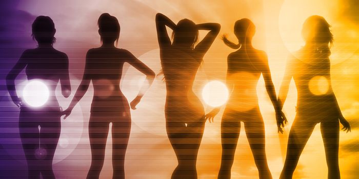Ladies at the Beach with Silhouette as a Background