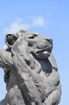 Details of Columbus Monument, Barcelona, Spain. Bronze statue  sculpted by Rafael Atche, situated on top of a 40-meter Corinthian column.