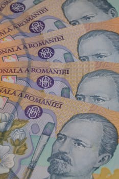 Different Romanian Lei Banknotes on the table