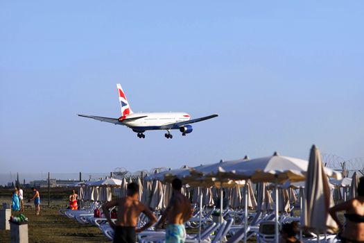 Larnaca, Cyprus - May 22, 2016: British Airways Airbus A320 landing at Larnaca International Airport
