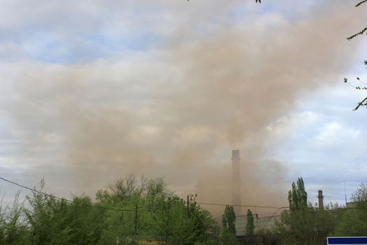 Emissions and smoke at steel works in the city Volgograd
