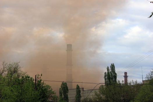 Emissions and smoke at steel works in the city Volgograd