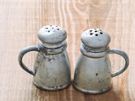 close up of rustic salt and pepper shaker