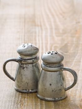 close up of rustic salt and pepper shaker