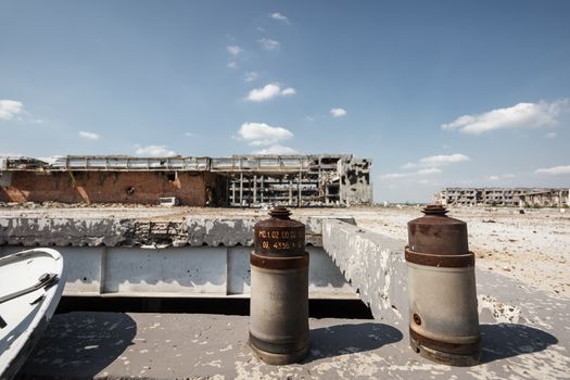 Wide Angle view of donetsk airport ruins after massive artillery shelling