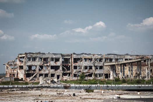 View of donetsk airport ruins after massive artillery shelling