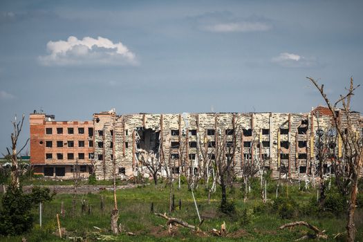 View of donetsk airport ruins after massive artillery shelling