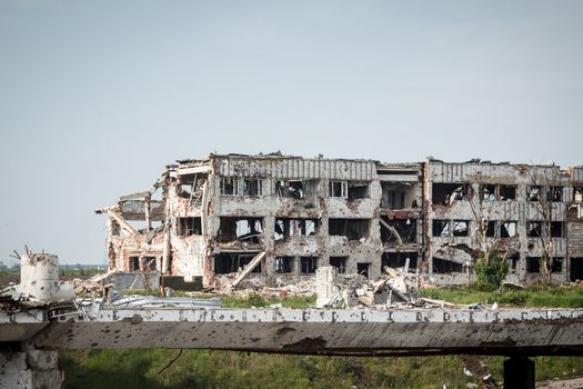 View of donetsk airport ruins after massive artillery shelling