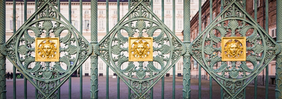 Turin, Italy. Detail of the original fence of the Royal Palace