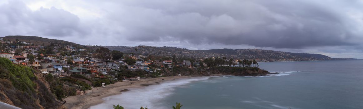 Rain clouds over Crescent Bay in the fall in Laguna Beach, California, United States