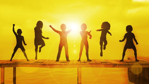 Kids Playing in the Summertime on a Pier