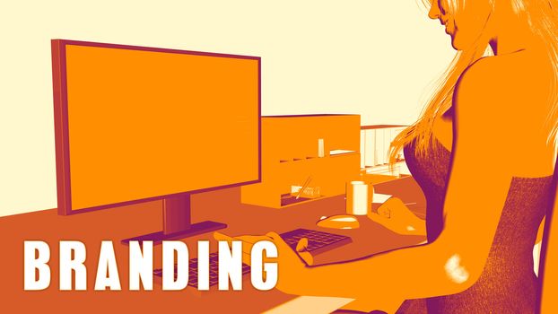  Branding Concept Course with Woman Looking at Computer
