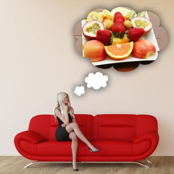 Woman Craving Fruits and Thinking About Eating Food