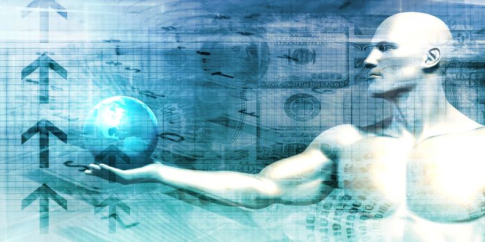 Futuristic Background with Businessman and Globe in Hands