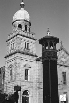 Black and white film photograph of a building in Aberdeen