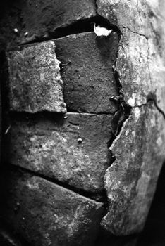 Black and white image of cracks in concrete wall