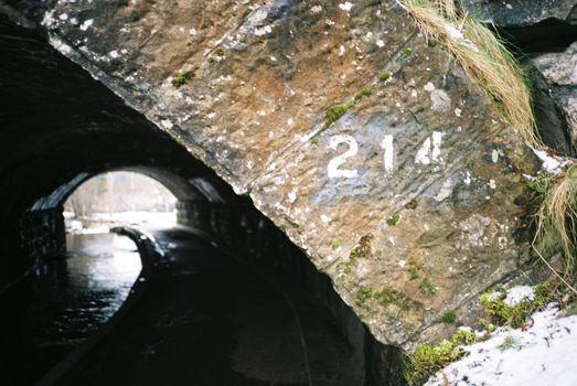 Color film image of water canal in Aviemore