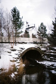 Color film image of water canal in Aviemore