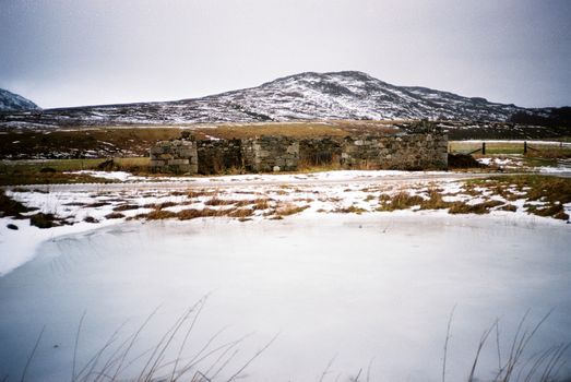 Color film image of winter nature scenery in Ballachroan