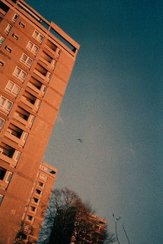 Color film image of flats in Hazlehead, Aberdeen