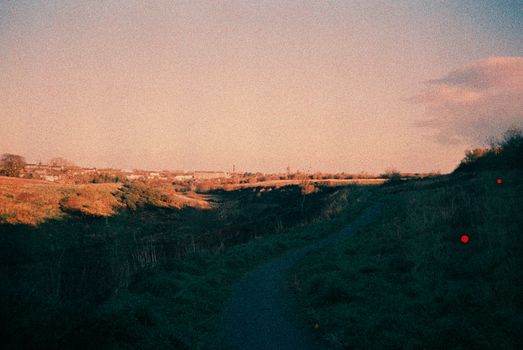 Color film image of path in the field in Maidencraig