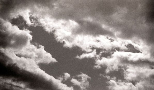 Black and white film image of sky