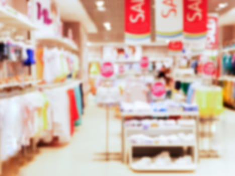 Abstrackt blurred of kids wear of departament store background with bokhe