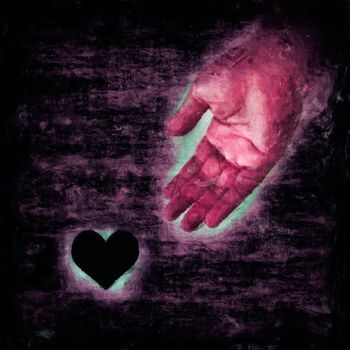 Illustration of a hand that helps a lonely, sad heart