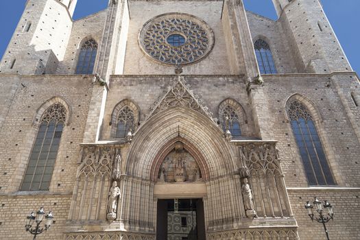 Facade of Catalan Gothic church Santa Maria del Mar, Barcelona, Spain.