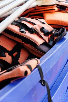 Life vest on boat background