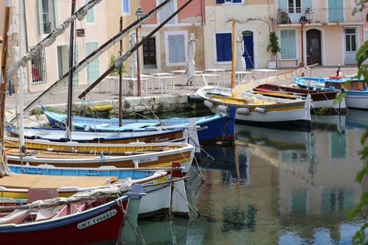 Martigues, France - June 21, 2016: The Old Harbor with Boats. Le Miroir Aux Oiseaux (Mirror Bird) Area

