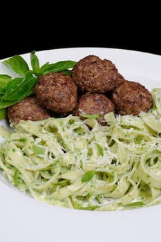 Meatballs with pasta sauce avocado,  parmesan and basil